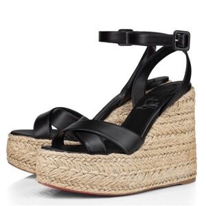 Christian Louboutin LIKE NEW Mariza 130 black leather wedges RETAIL 945